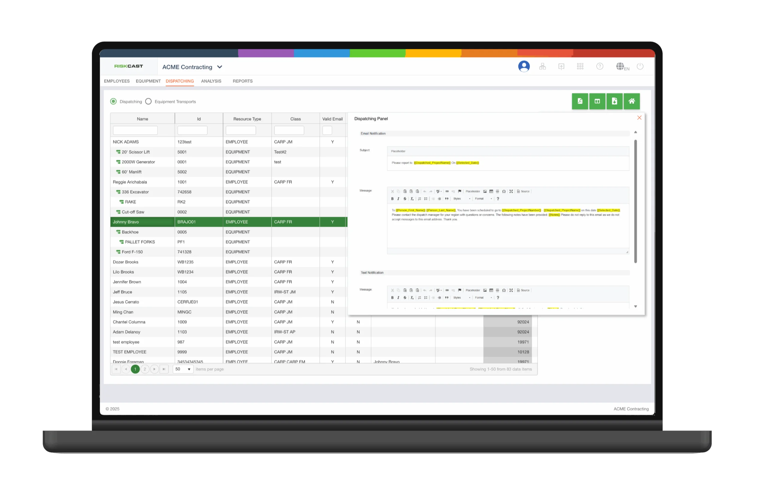 Riskcast Dispatching Interface